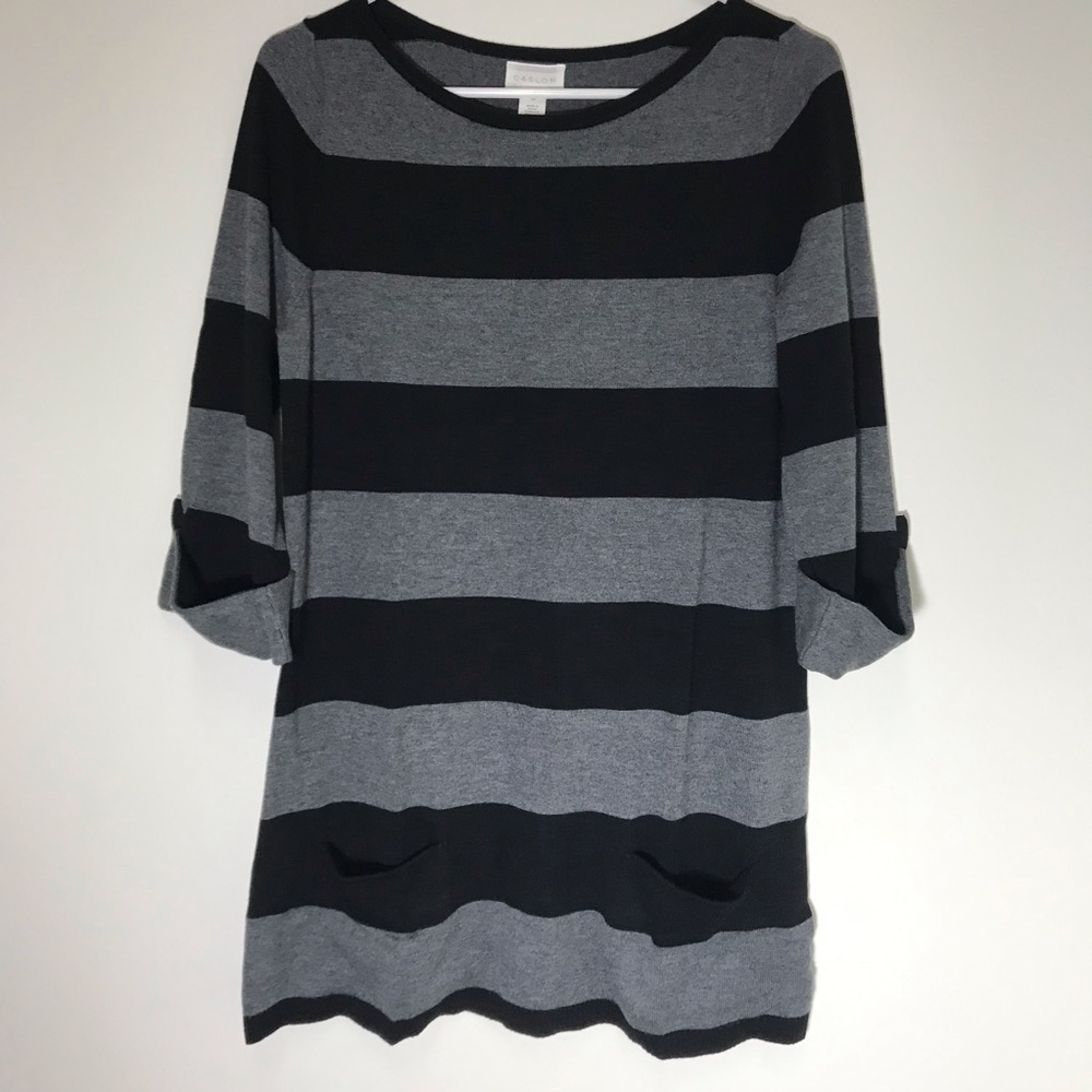 NWT Caslon xs 3/4 sleeve tunic GRAY AND BLK
